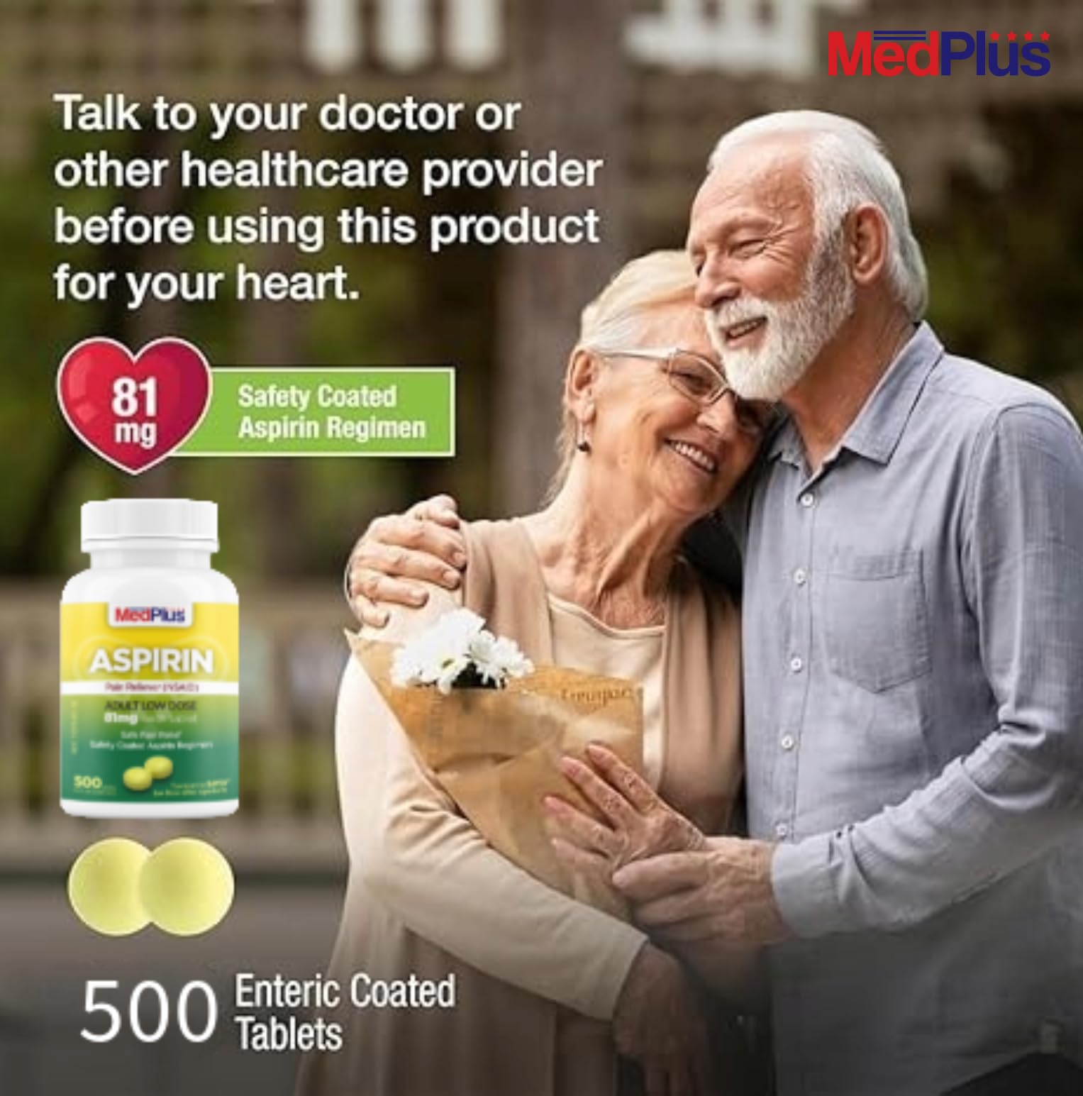 Close up of the tamper proof seal on MedPlus adult low dose aspirin bottle