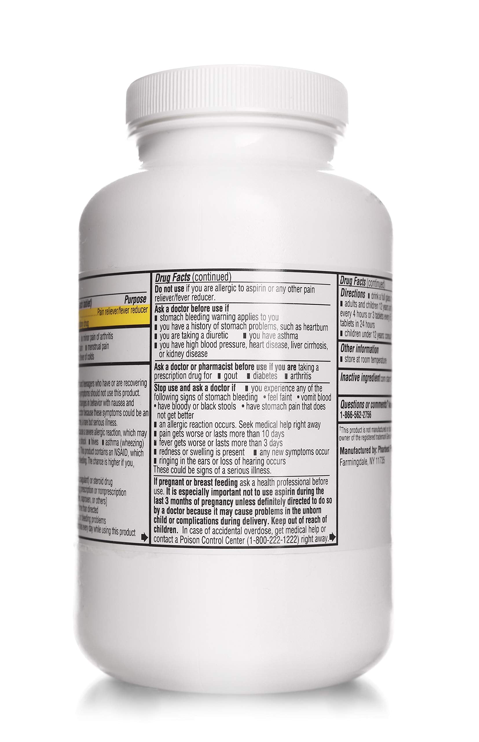 Pharbest 1000 count uncoated aspirin tablets packaging scale view