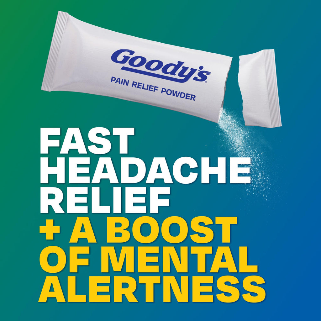 Goodyâ€™s strawberry citrus flavor headache powder single dose packets showing active ingredients