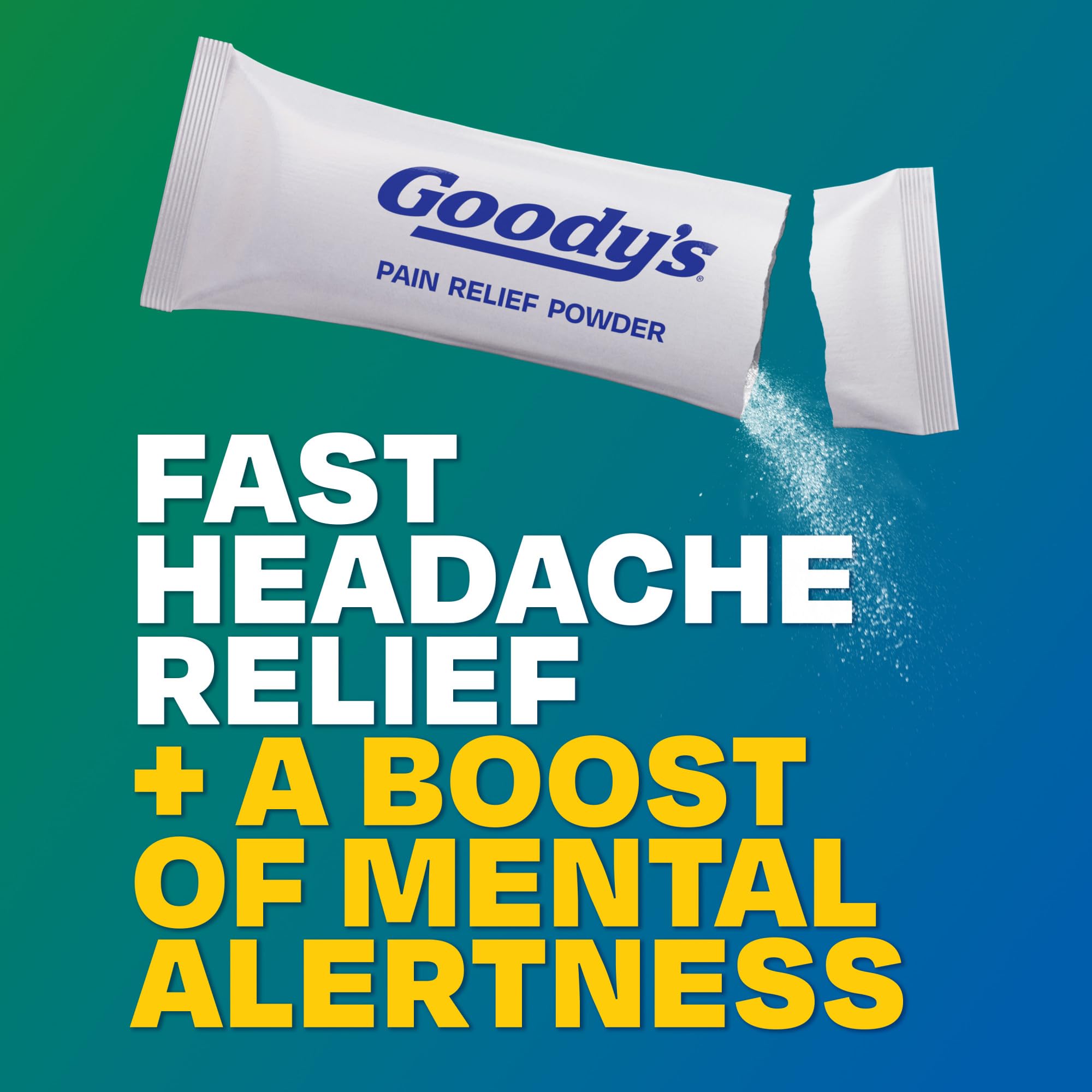Goodyâ€™s strawberry citrus flavor headache powder single dose packets showing active ingredients