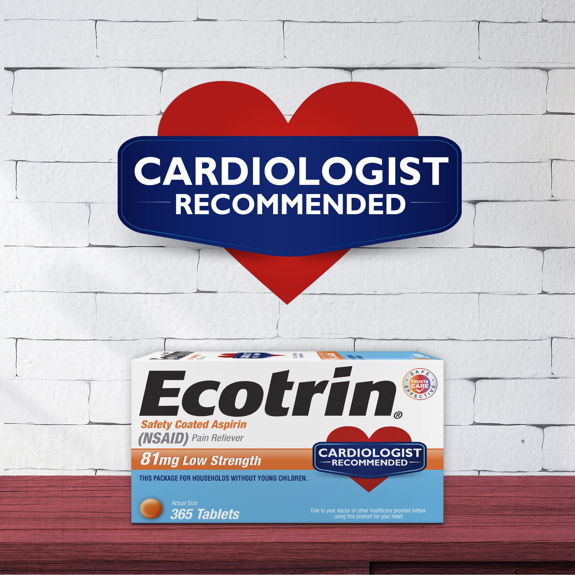 Ecotrin 81 milligram safety coated aspirin bottle showing daily value and drug facts label.