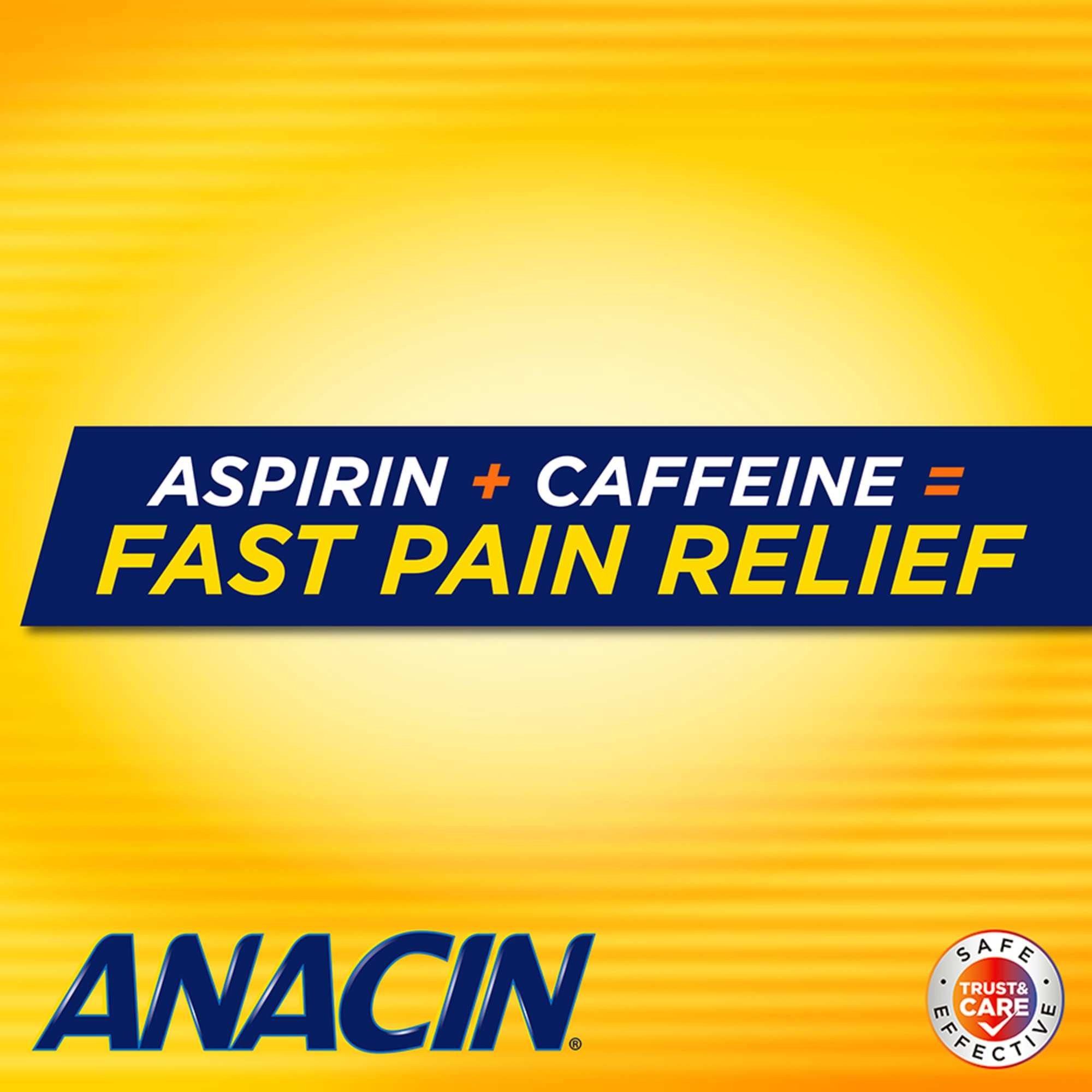 Imported Anacin pain relief tablets packaging highlighting the dual action formula.