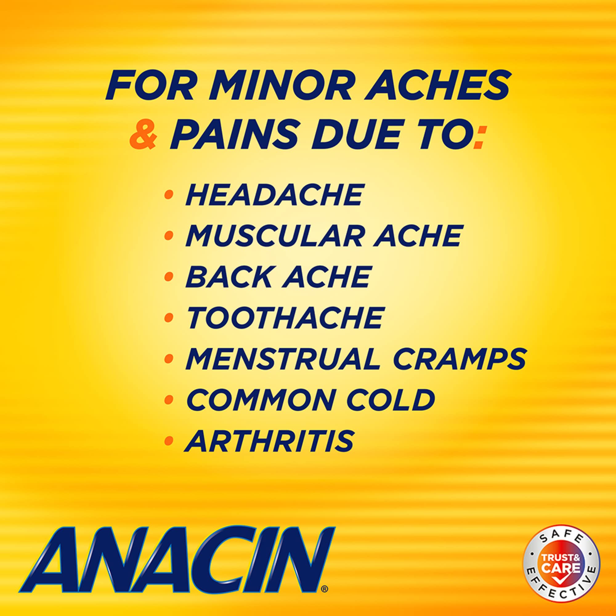 Close up of Anacin arthritis and muscle ache relief bottle cap and safety seal.