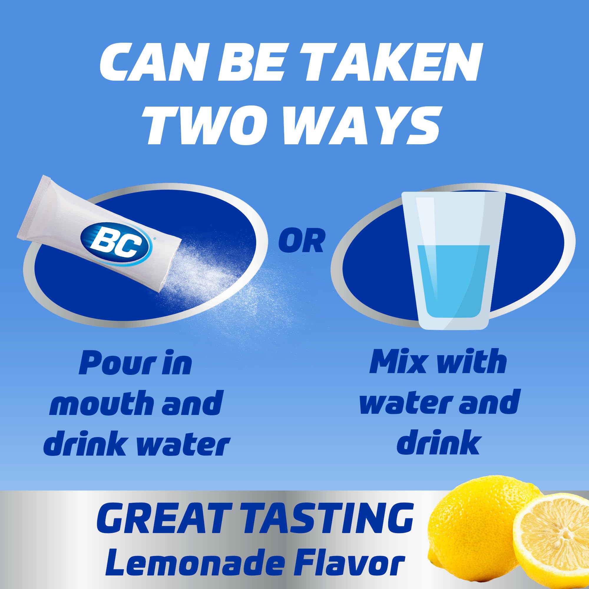 Back label of BC Powder Max Strength showing drug facts and caffeine content
