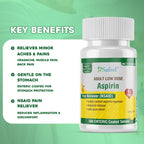 Safrel low strength aspirin 300 count packaging showing stomach protection enteric coating details