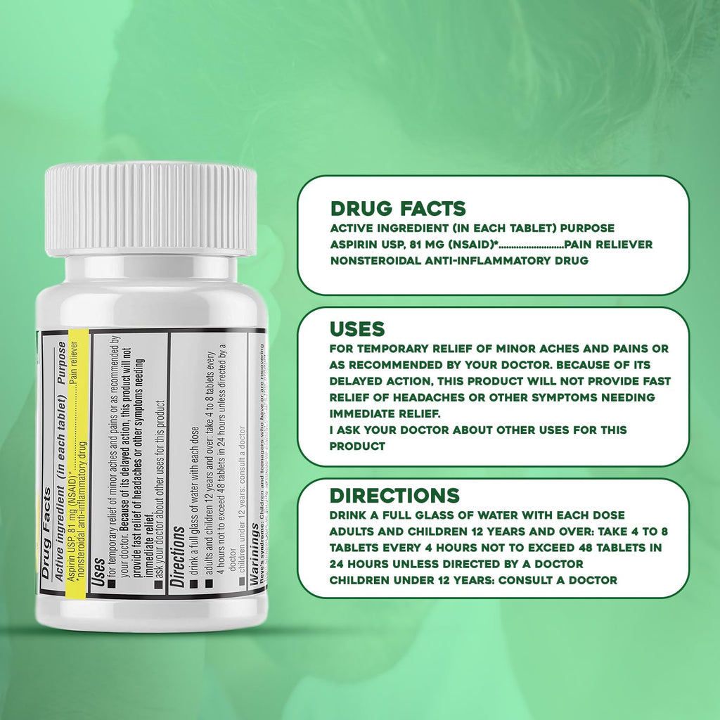 Safrel baby aspirin 81 mg 300 tablets bottle displayed on a clean medical counter setup