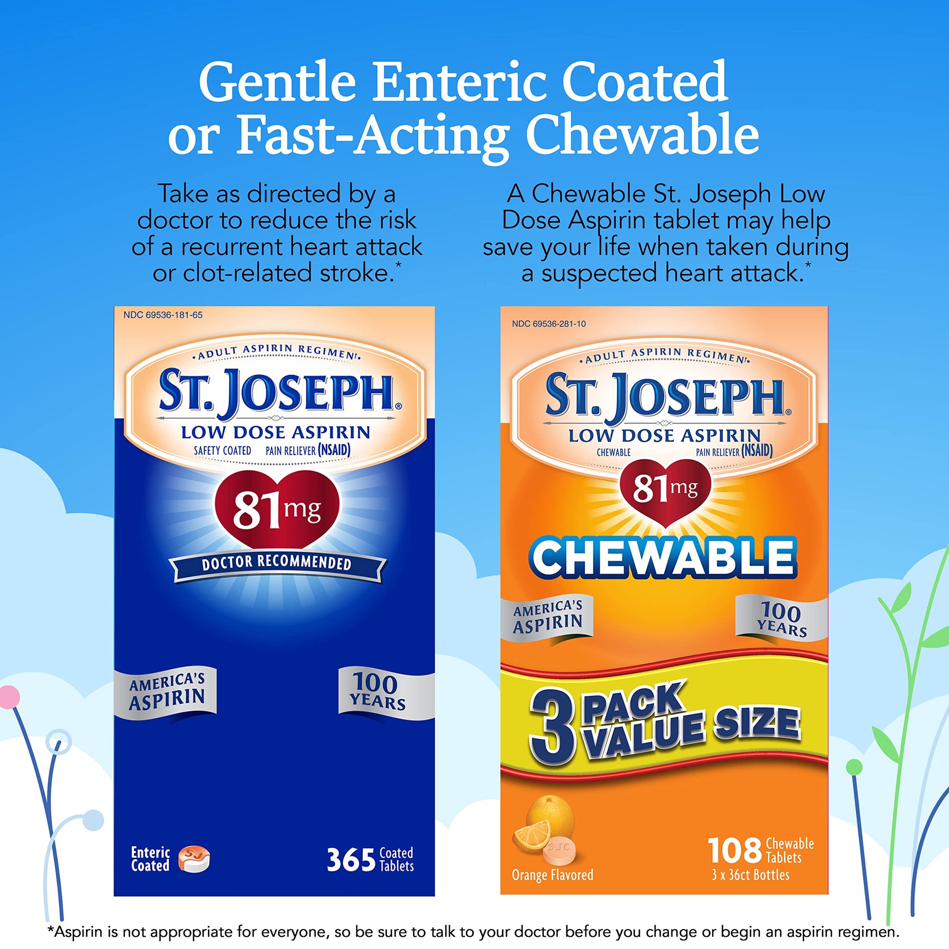 St. Joseph pain reliever NSAID 81mg tablets side panel showing directions for use.