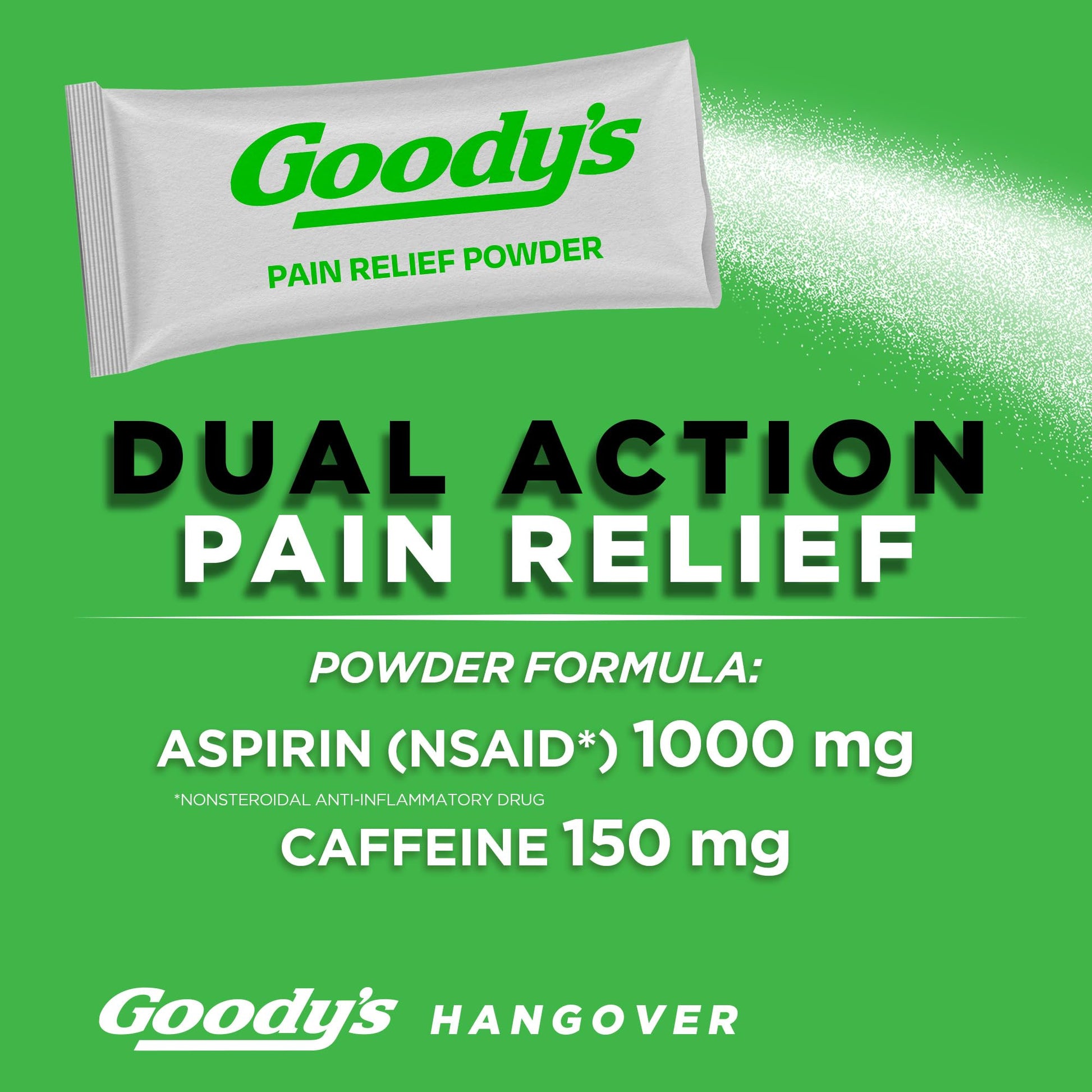 Supplement facts and ingredient label on the back of Goody's Hangover Powder box