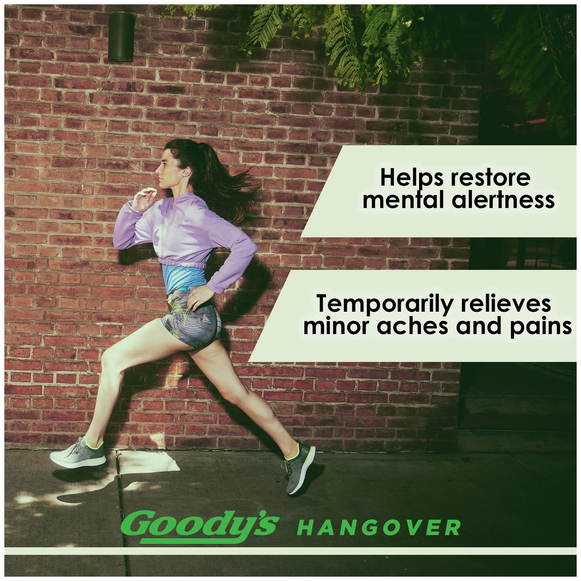 Side view of Goody's Hangover Relief packaging showing warnings and usage directions