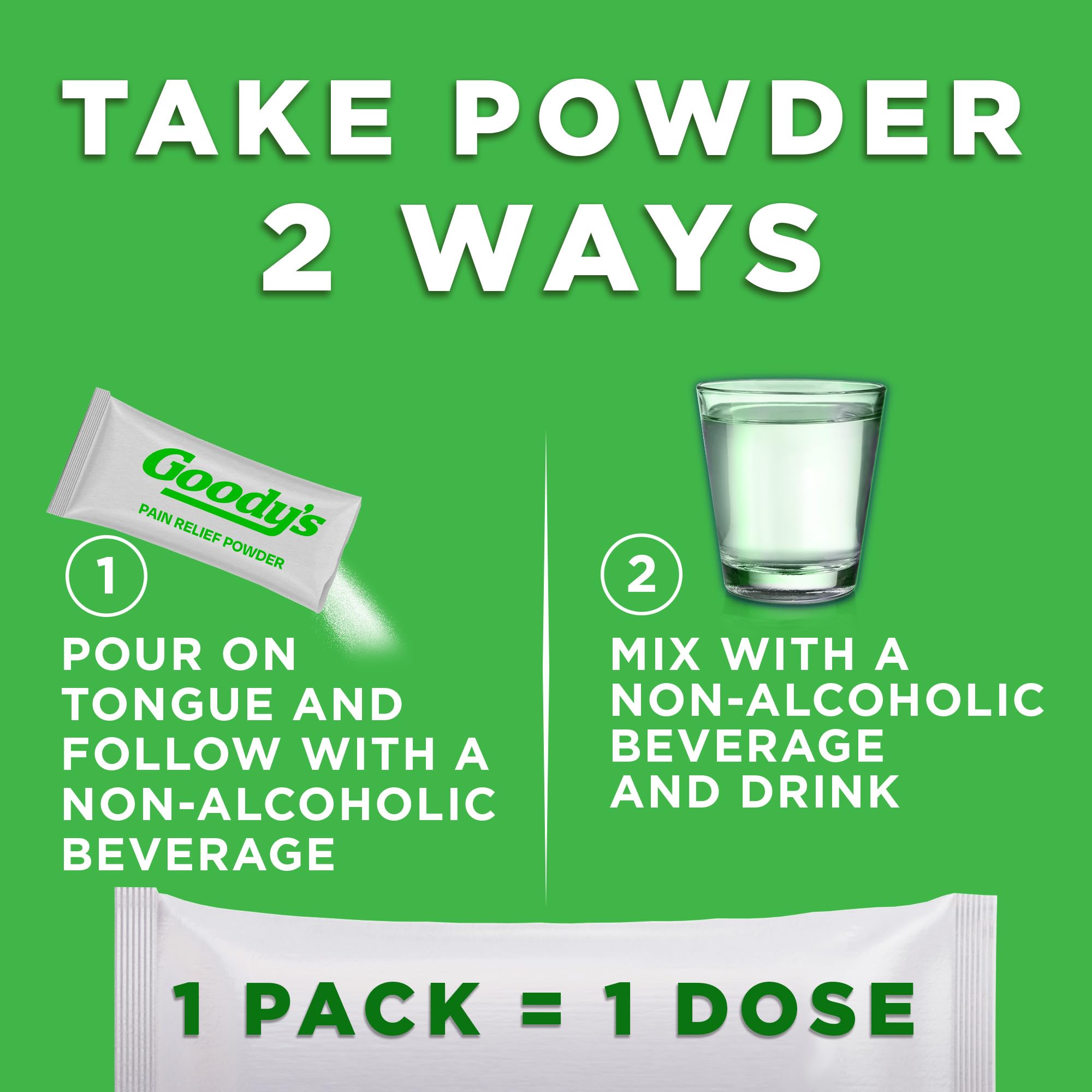 Close up view of the single dose stick pack for portable headache relief