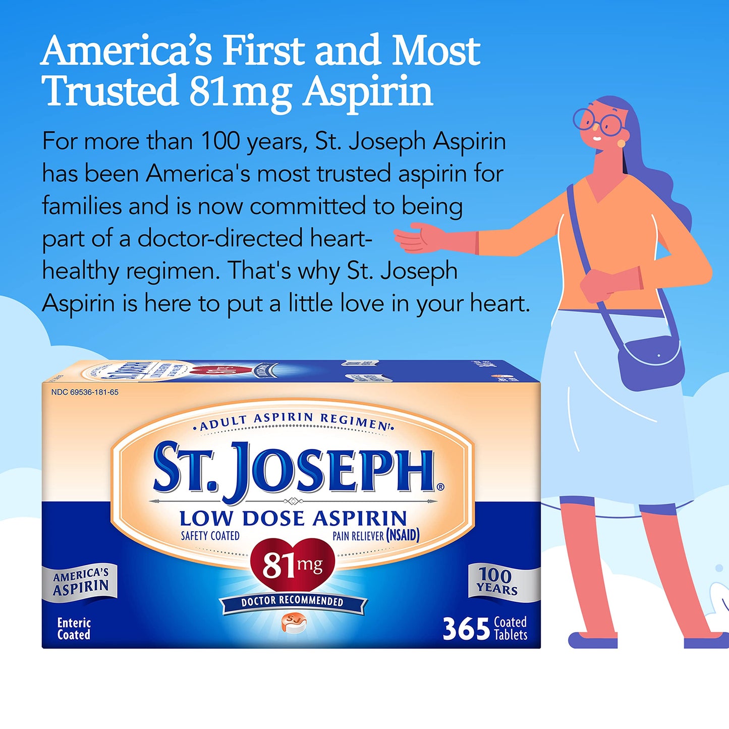 St. Joseph safety coated micro tablets one year supply packaging side view