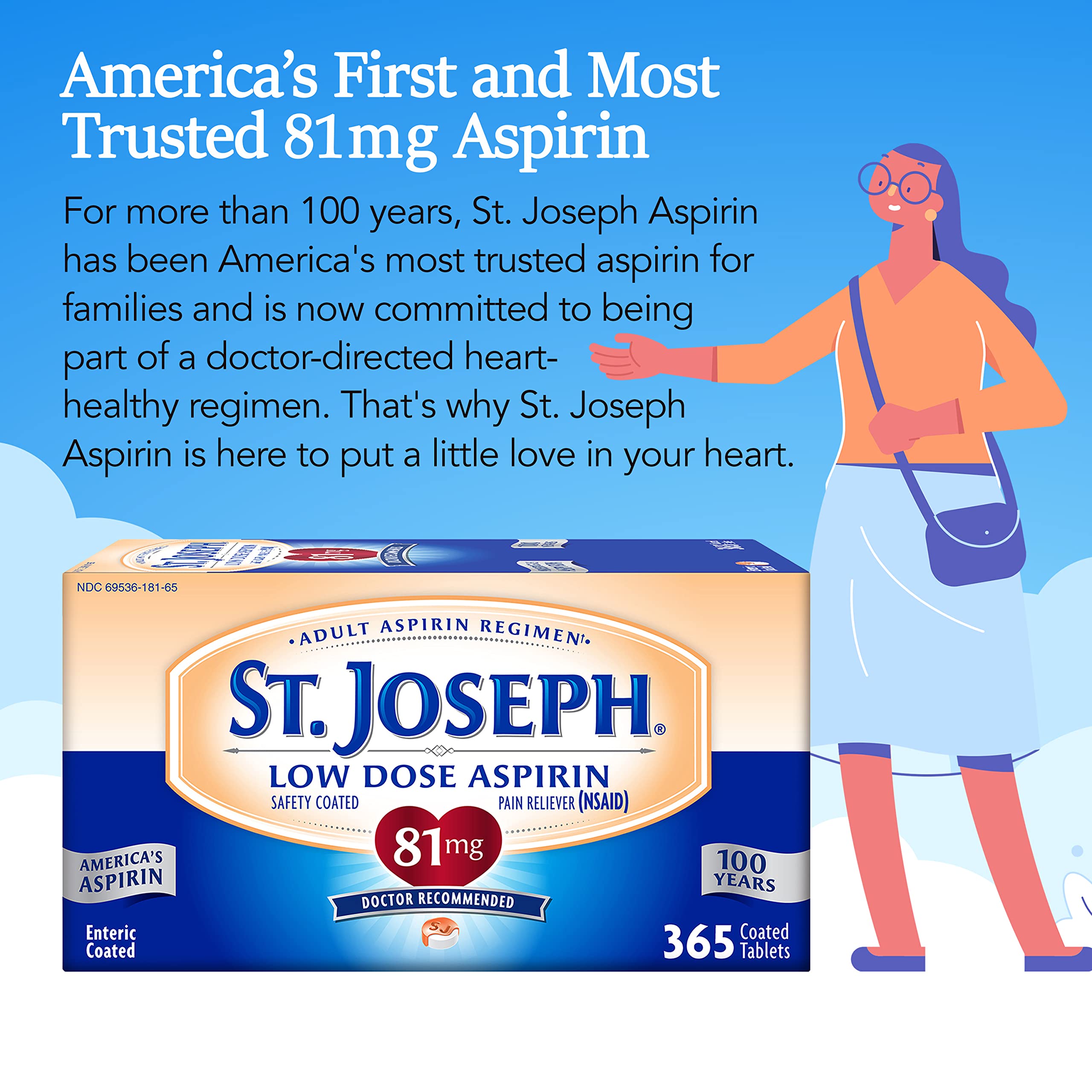 St. Joseph safety coated micro tablets one year supply packaging side view