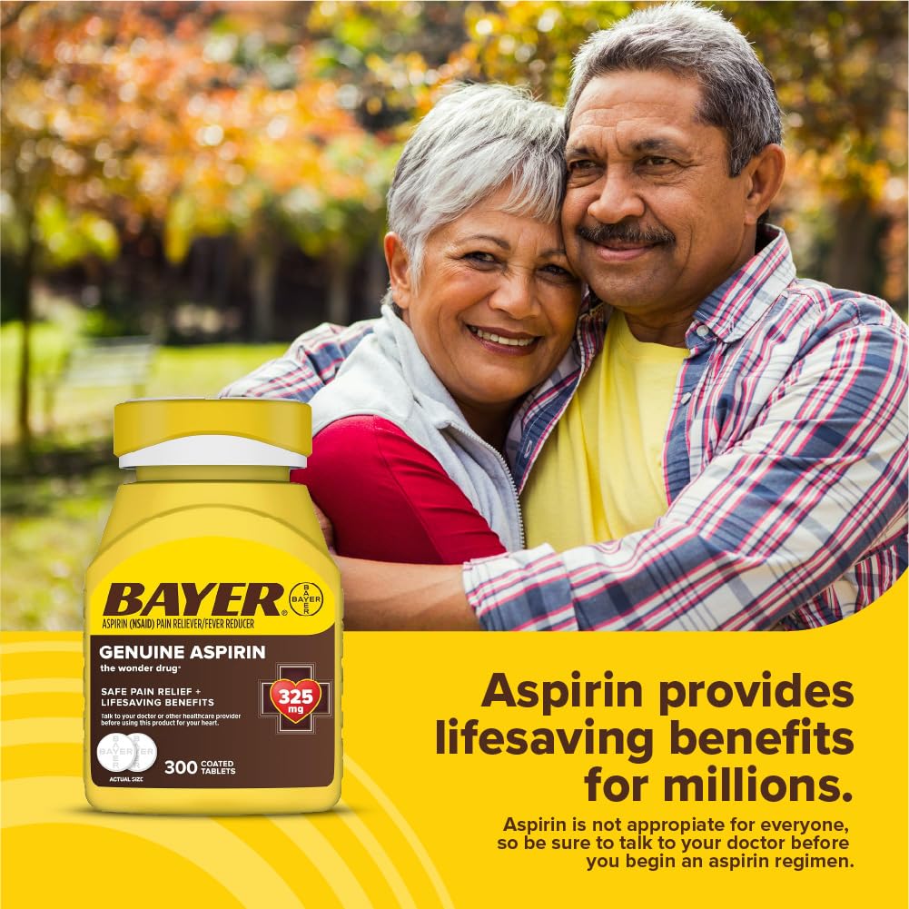 Bayer regular strength aspirin fever reducer 300 count bottle side view