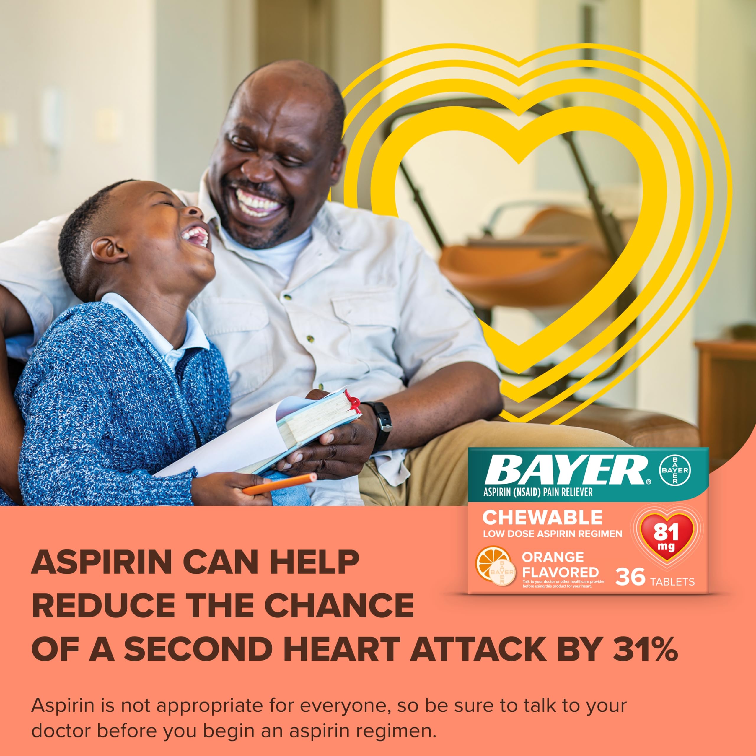 Bayer chewable low dose aspirin 6 pack bottles side layout