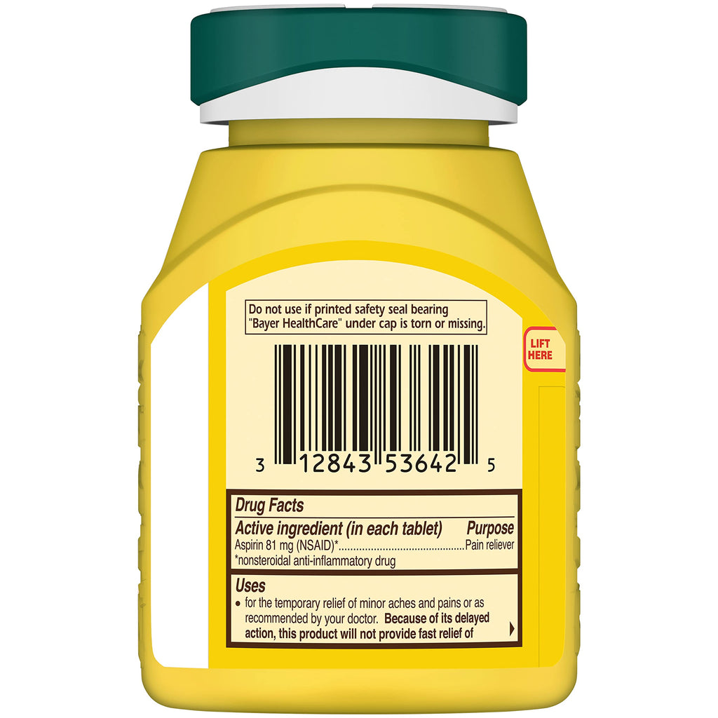 Bayer Aspirin 81mg and 325mg bundle tablets comparison for cardiovascular and pain care