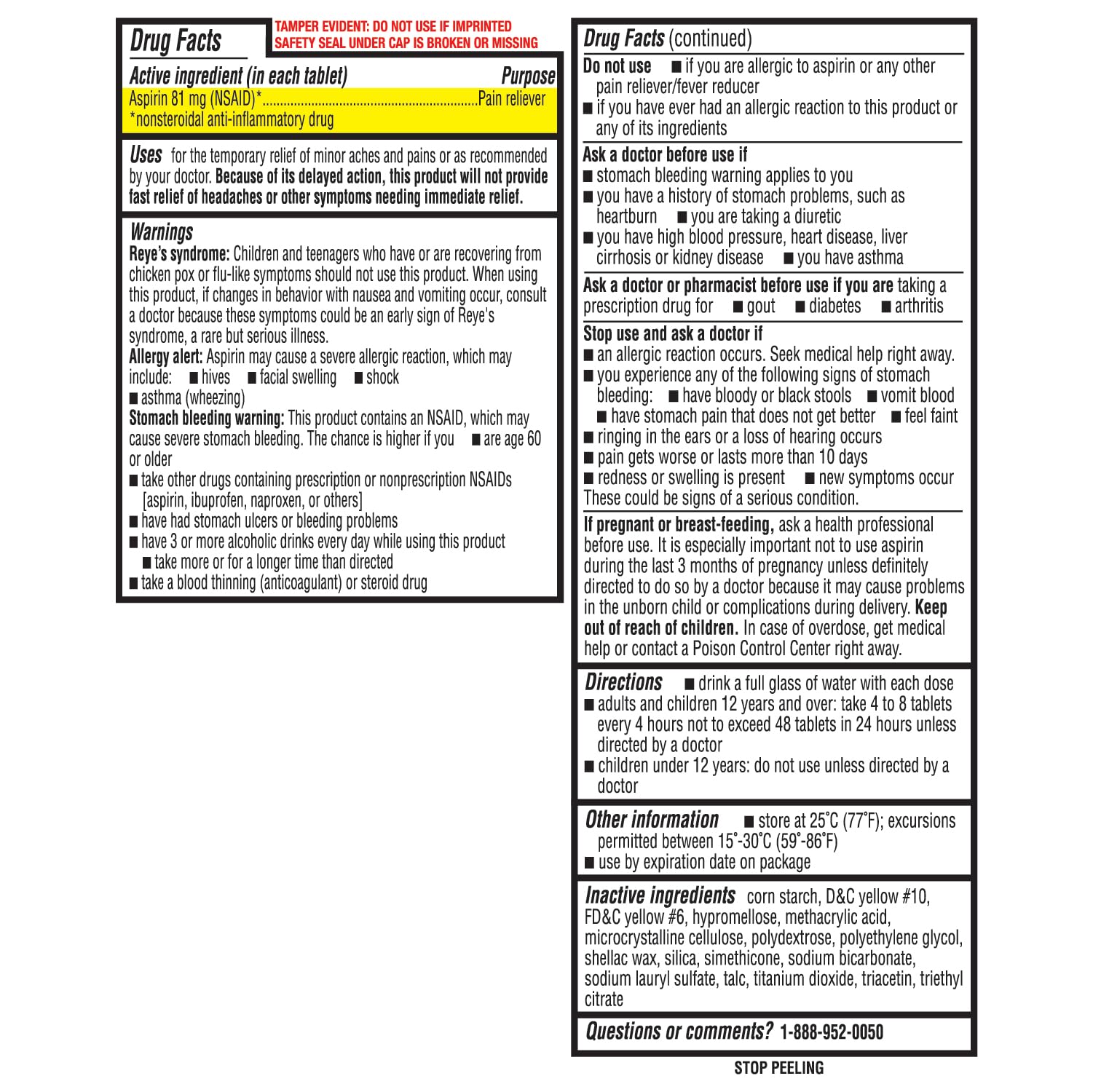 HealthA2Z delayed release 81 mg aspirin active ingredient specifications