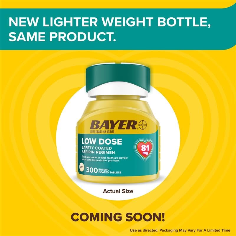 Bayer 81 milligram enteric coated aspirin 300 safety coated tablets packaging side details
