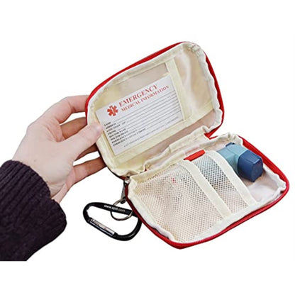 Open view of the e-Pill respiratory pouch showing storage space for a rescue puffer and a peak flow meter device