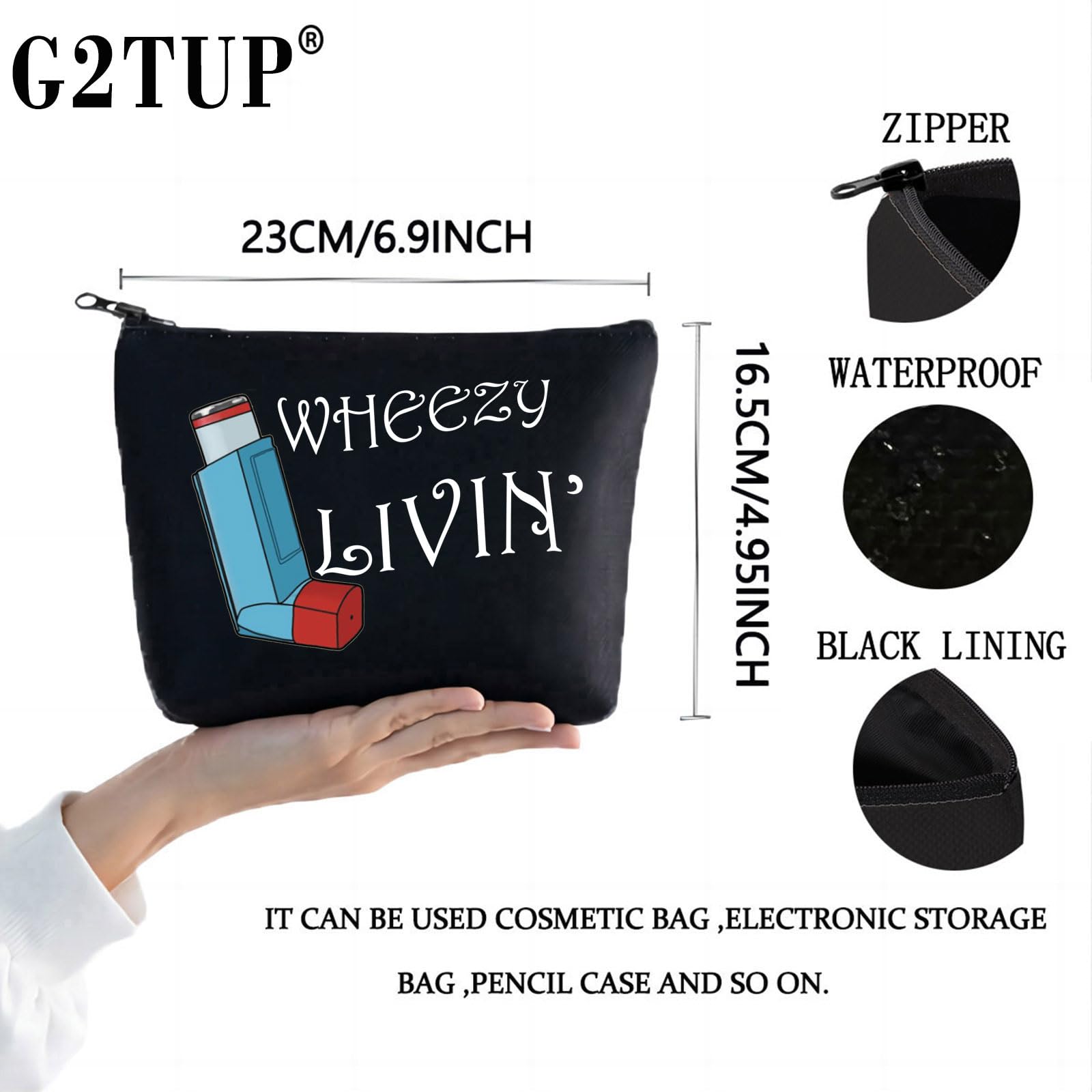 G2TUP waterproof asthma pouch back view showcasing the premium black polyester material.