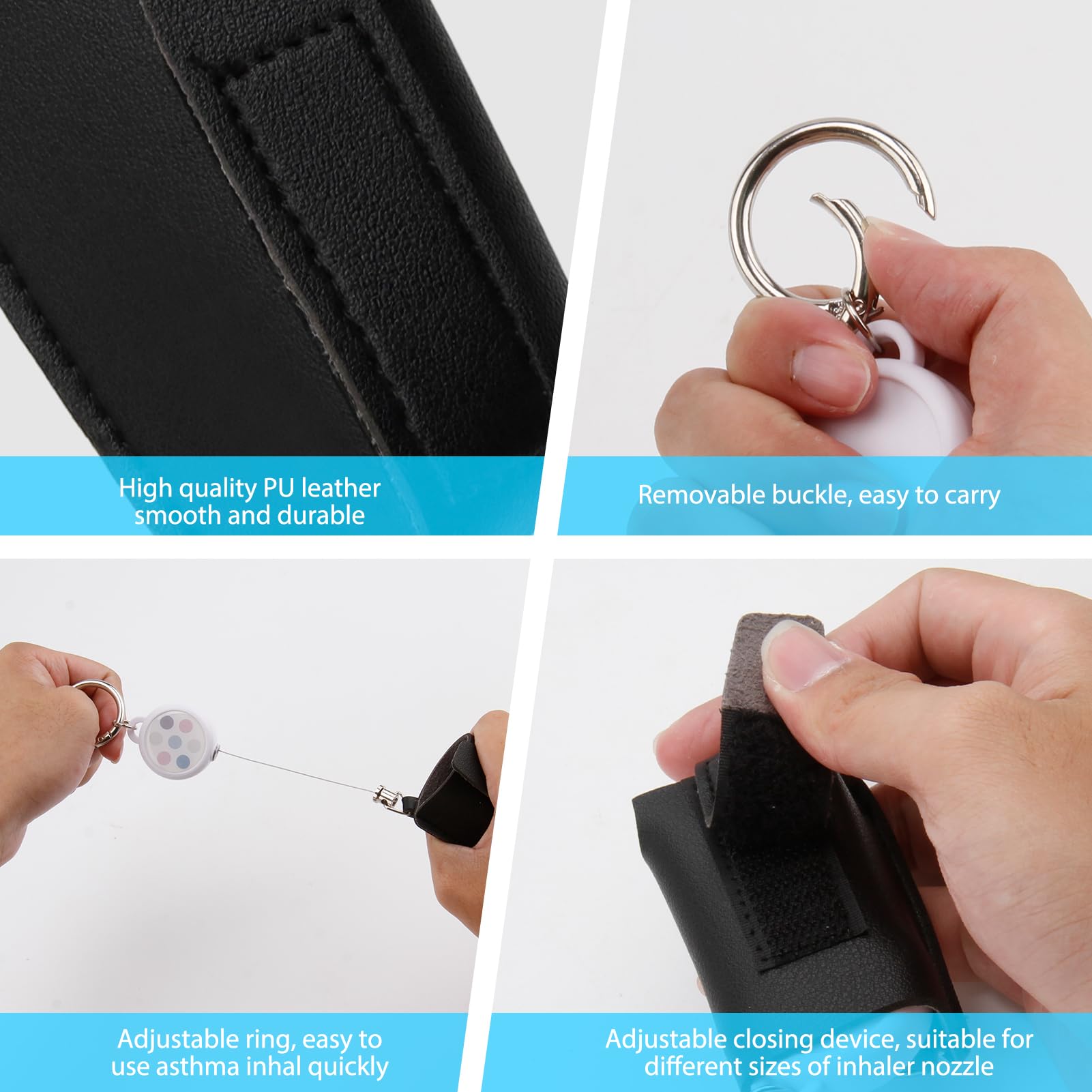 Black PU leather portable inhaler case with retractable clip extension