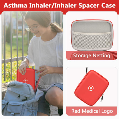 Klawdsky asthma inhaler case placed inside a travel carry on backpack for portability