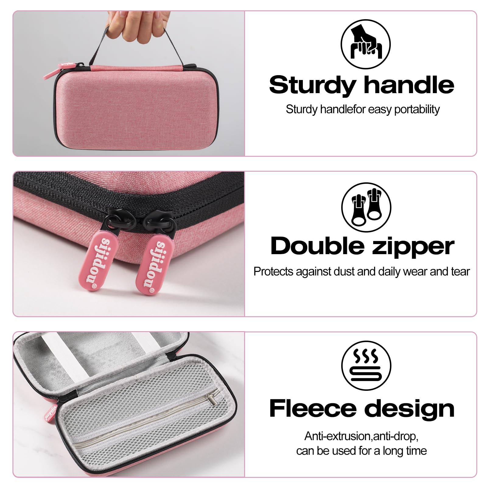 Handheld asthma inhaler travel holder with dual zipper closure.