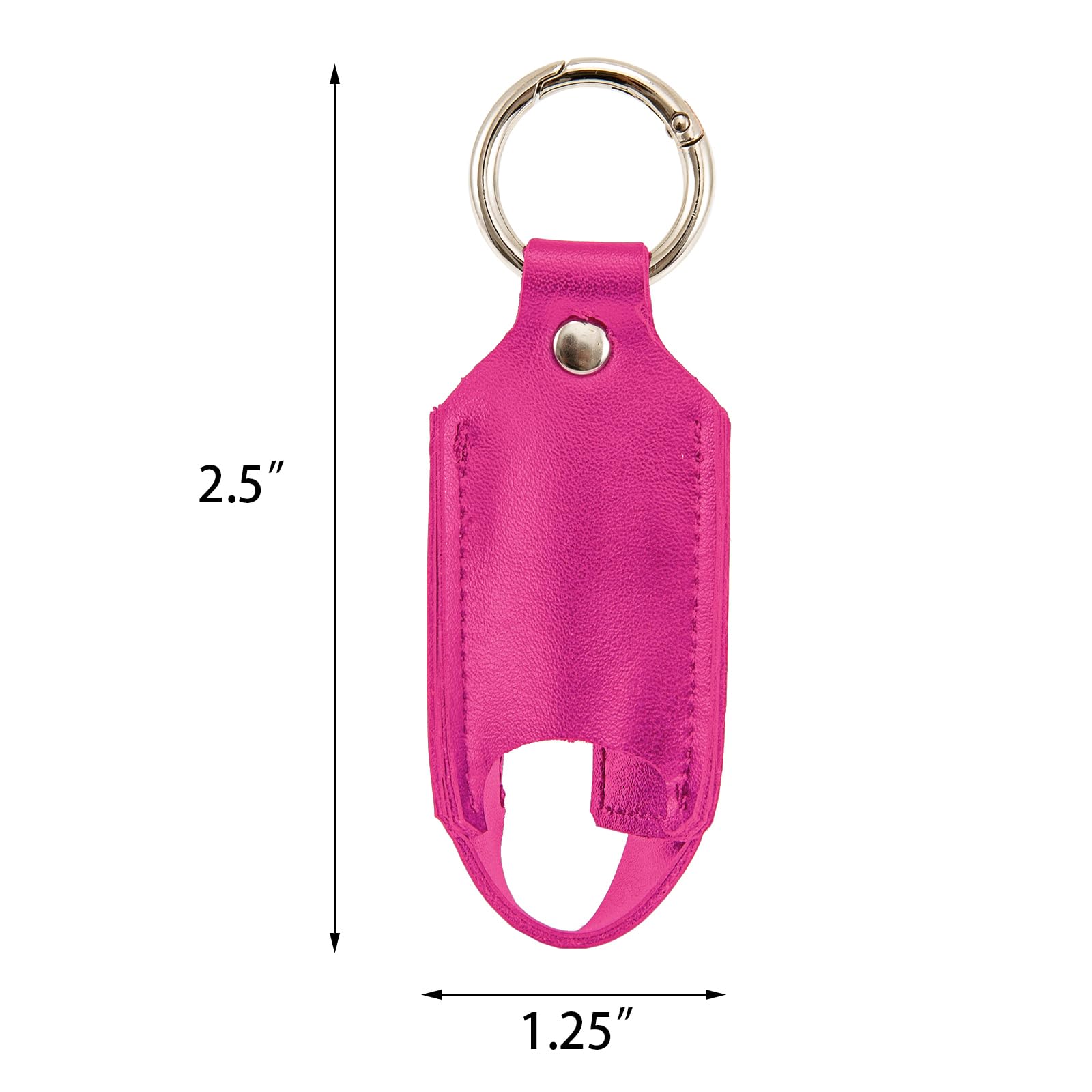 Rose leather mini inhaler holster with silver carabiner clip attached to a backpack