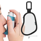 Beautyflier protective sleeve for metered dose inhalers showing the neck lanyard attachment