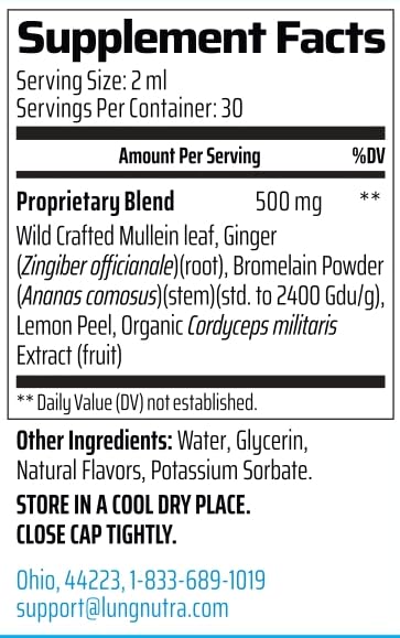 Lung Clear Pro packaging showing mullein leaf and cordyceps ingredients