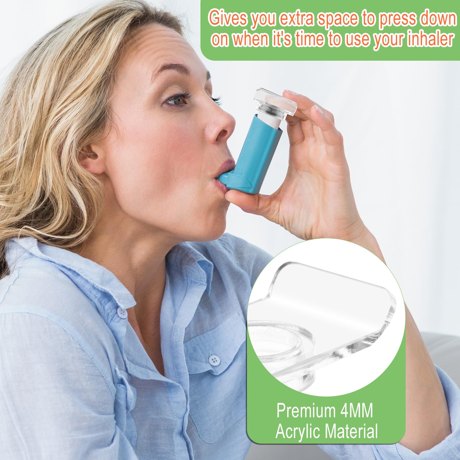 Beautyflier transparent acrylic cover attached to an orange inhaler showing four finger grip usage