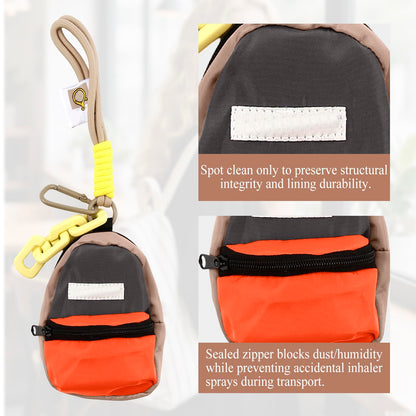 Canvas inhaler storage bag with secure metal carabiner keychain clip