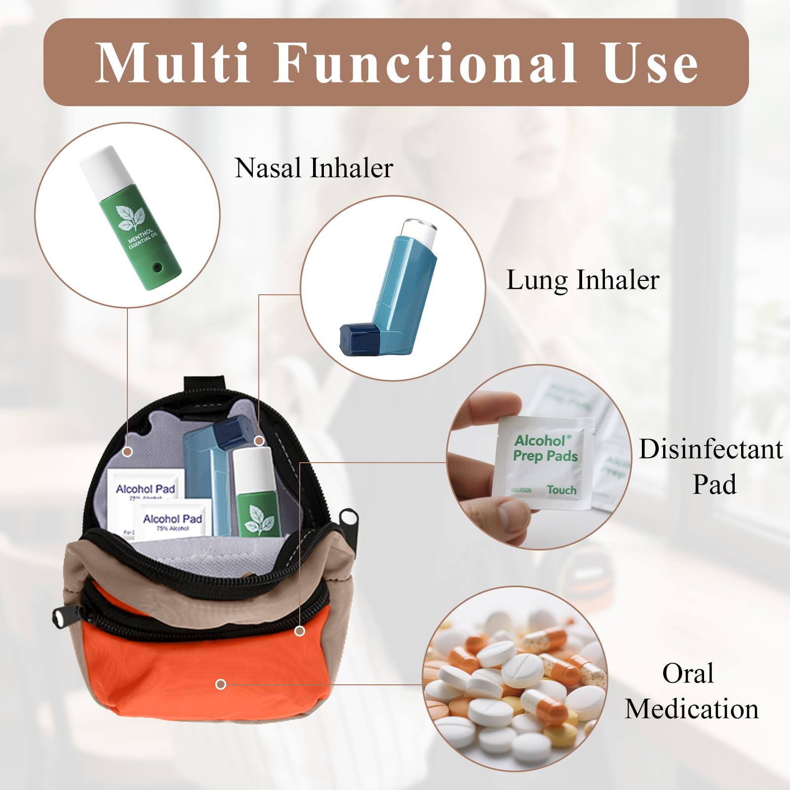 Mini backpack style medication organizer bag for kids and adults