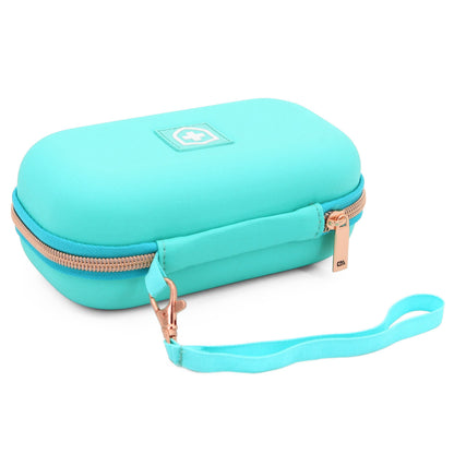 CASEMATIX travel organizer side angle view demonstrating the secure zipper closure and slim profile
