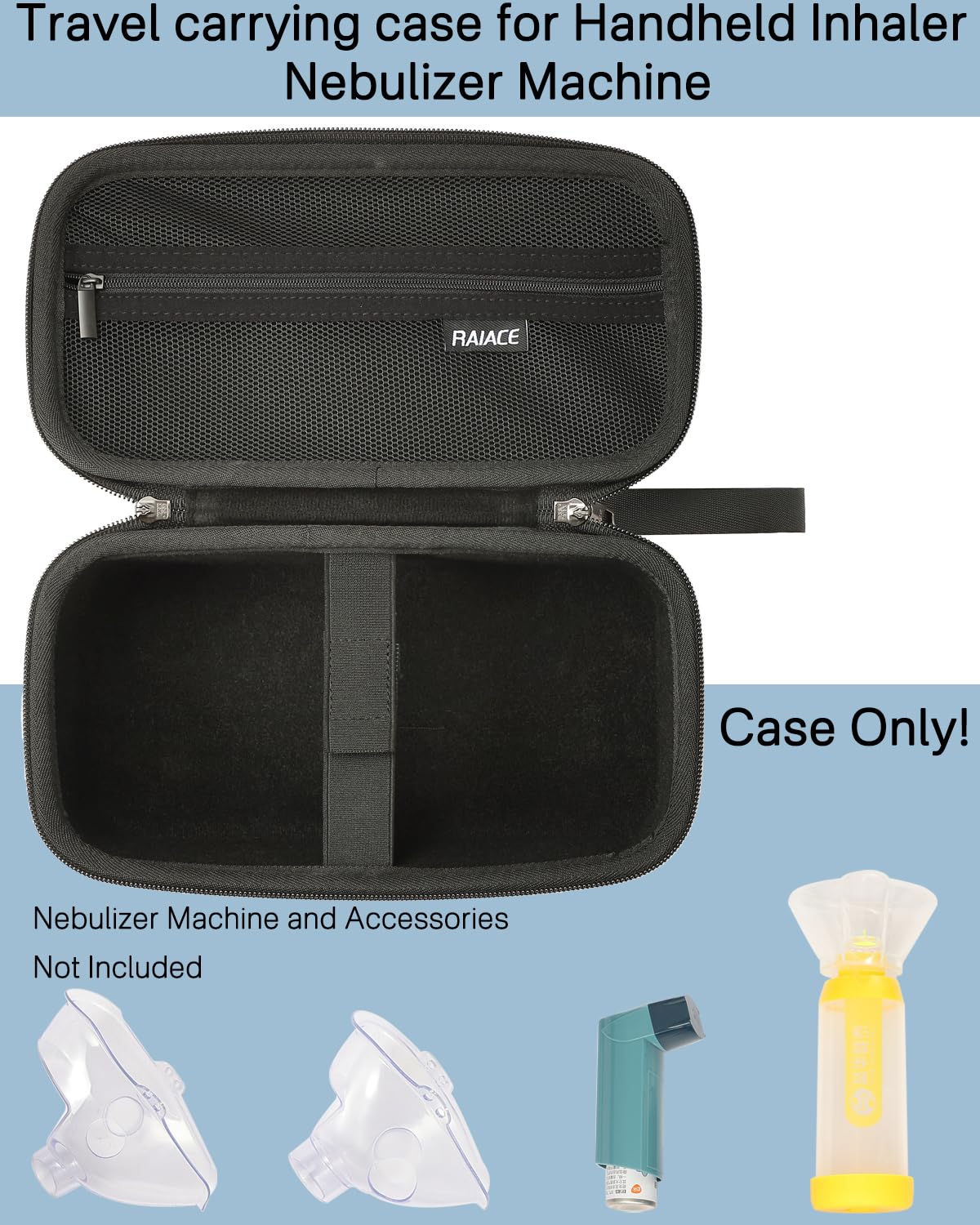 RAIACE protective inhaler holder bag with mesh pocket open view