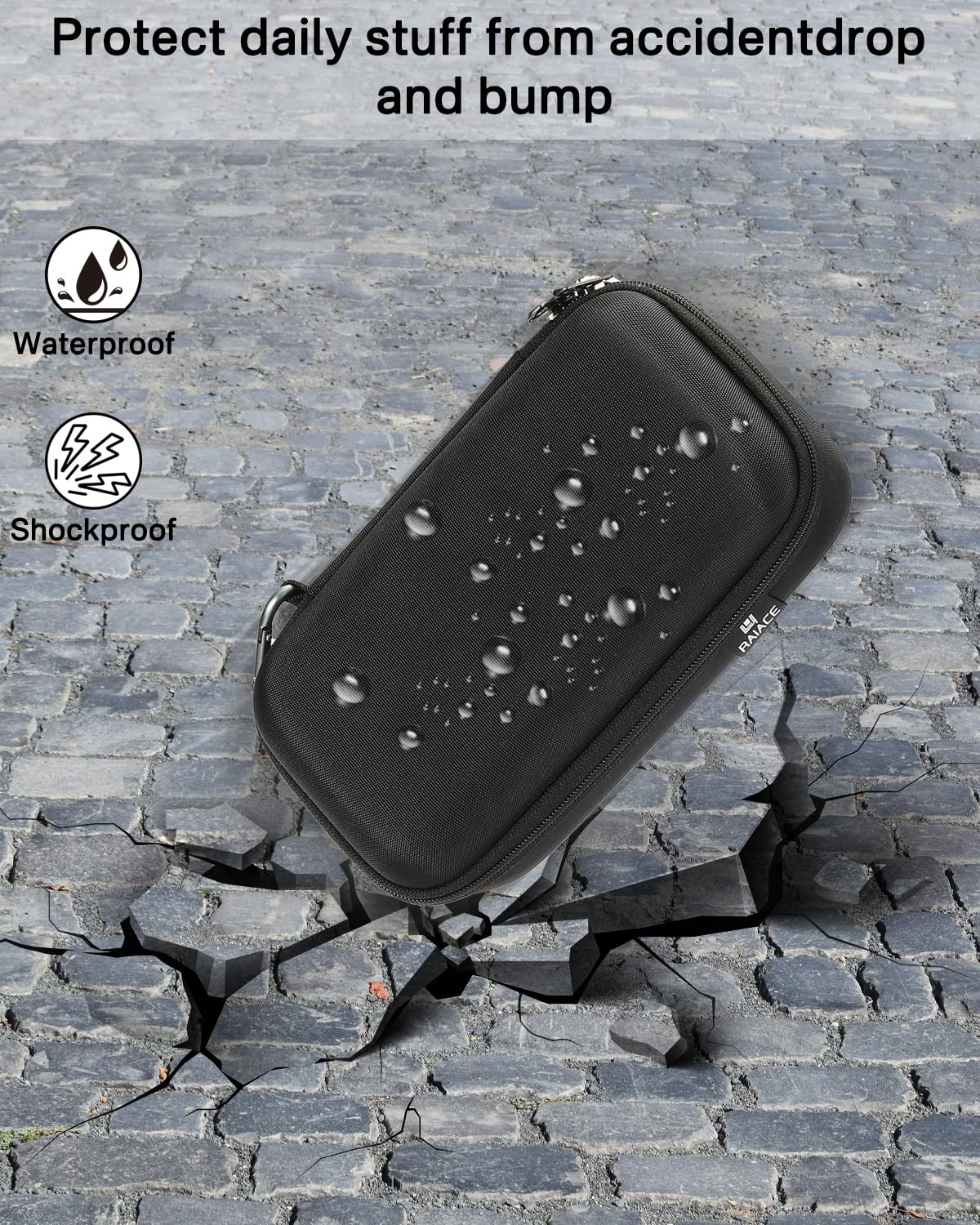 RAIACE black medical travel case with carabiner clip attachment