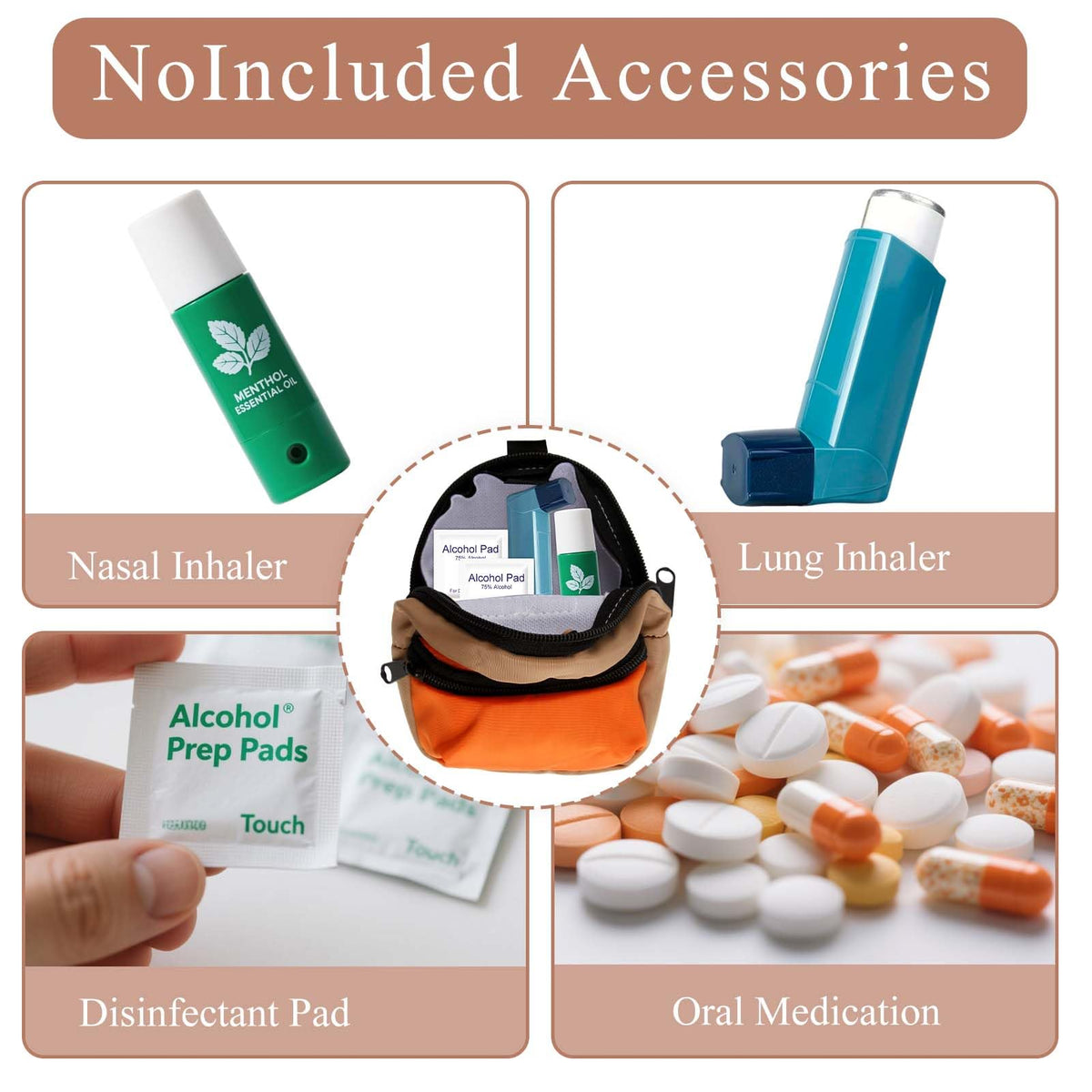 Inside view of the compact travel medicine bag with alcohol prep pads