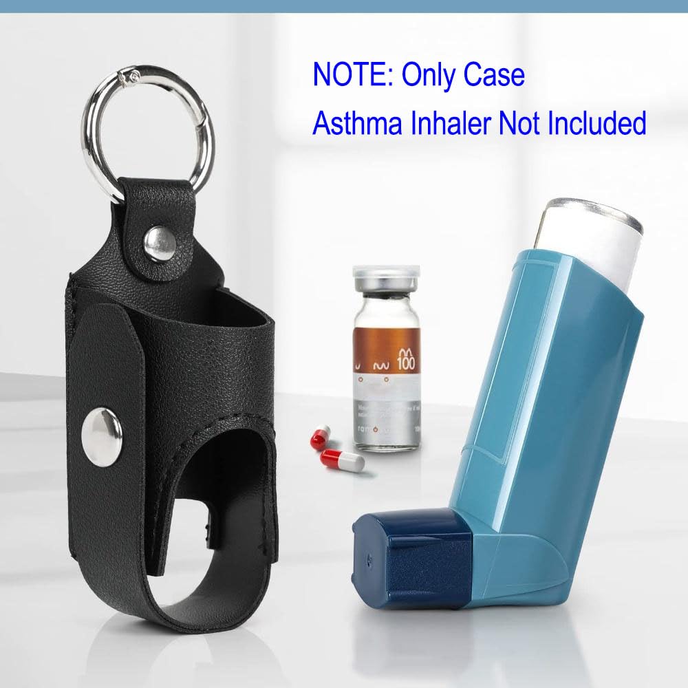 Two pieces of light blue medical pouch keychains attached to a school backpack side pocket.