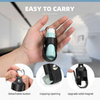 Compact portable travel holster for respiratory devices being held by an adult hand.