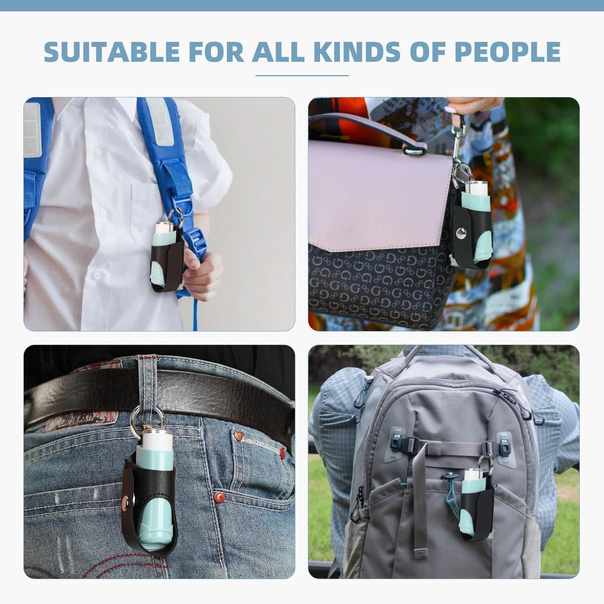 Cute azure blue personal care storage bags showing the bottom opening for mouthpiece access.