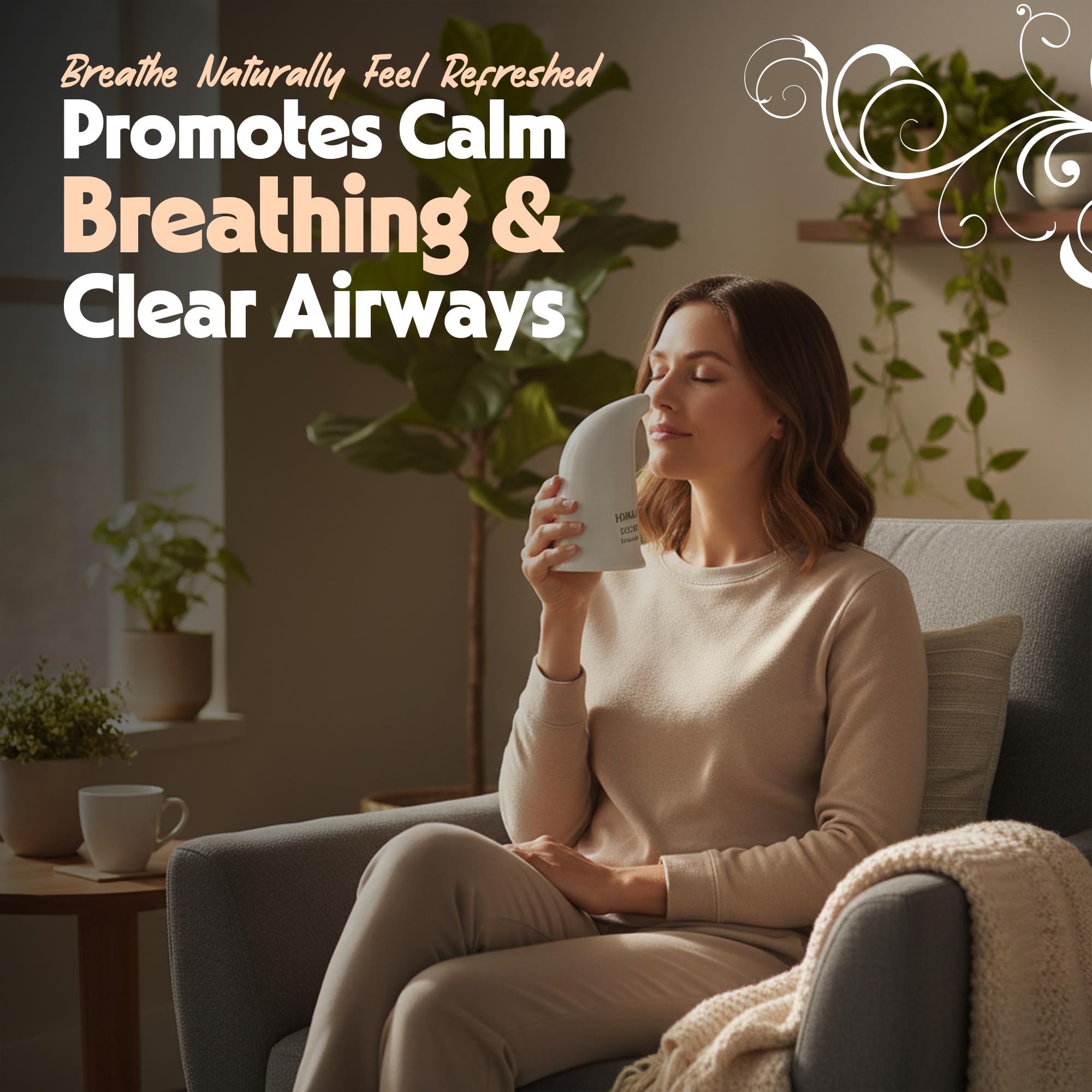 Handheld dry salt pipe showing the ergonomic ceramic mouthpiece for personal breathing wellness