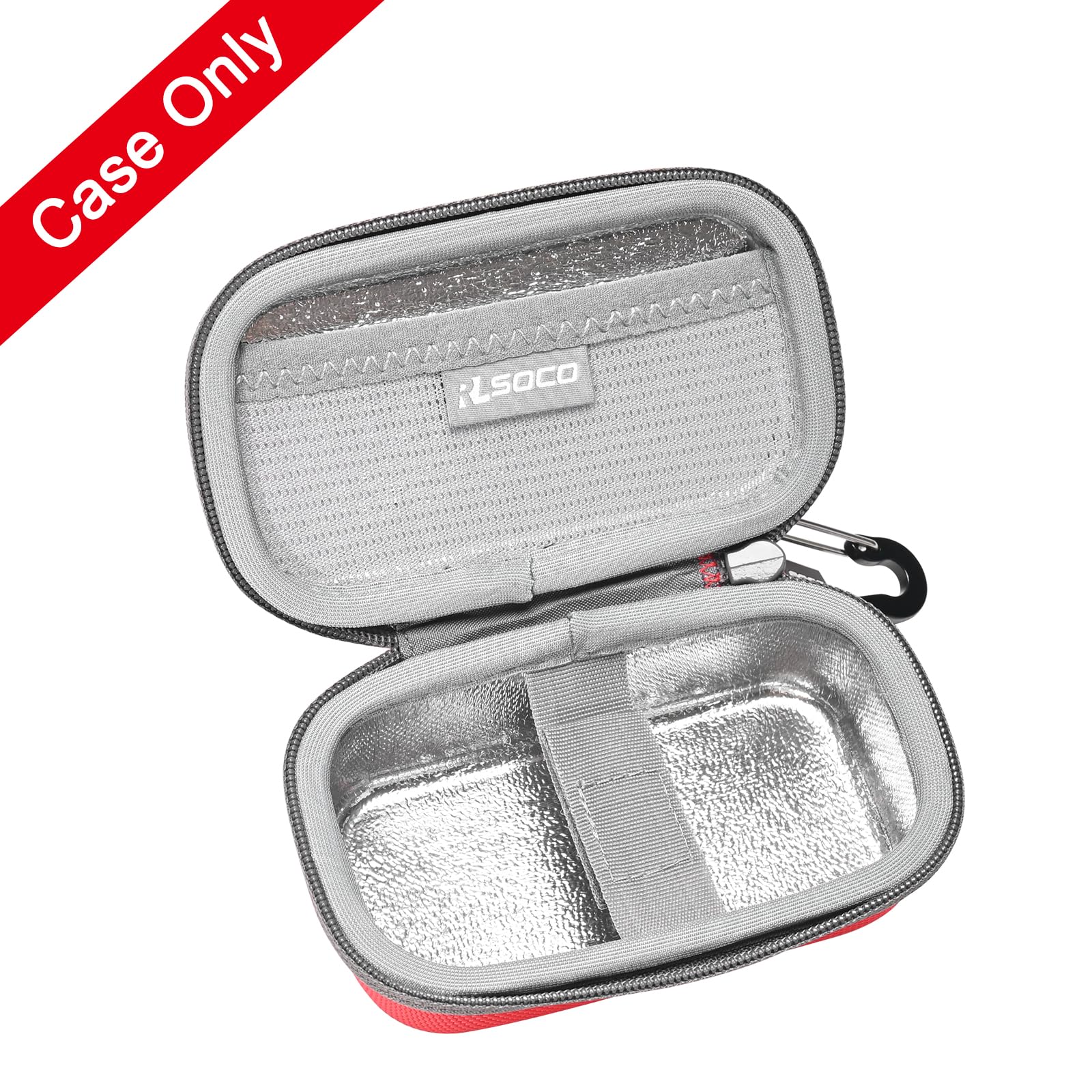Open view of RLSOCO medical pouch showing the pure aluminum foil lining and fixed strap.