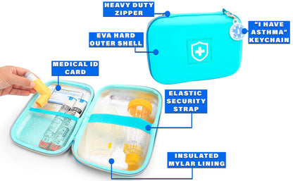CASEMATIX hard shell inhaler container showing attached clip on carabiner for travel