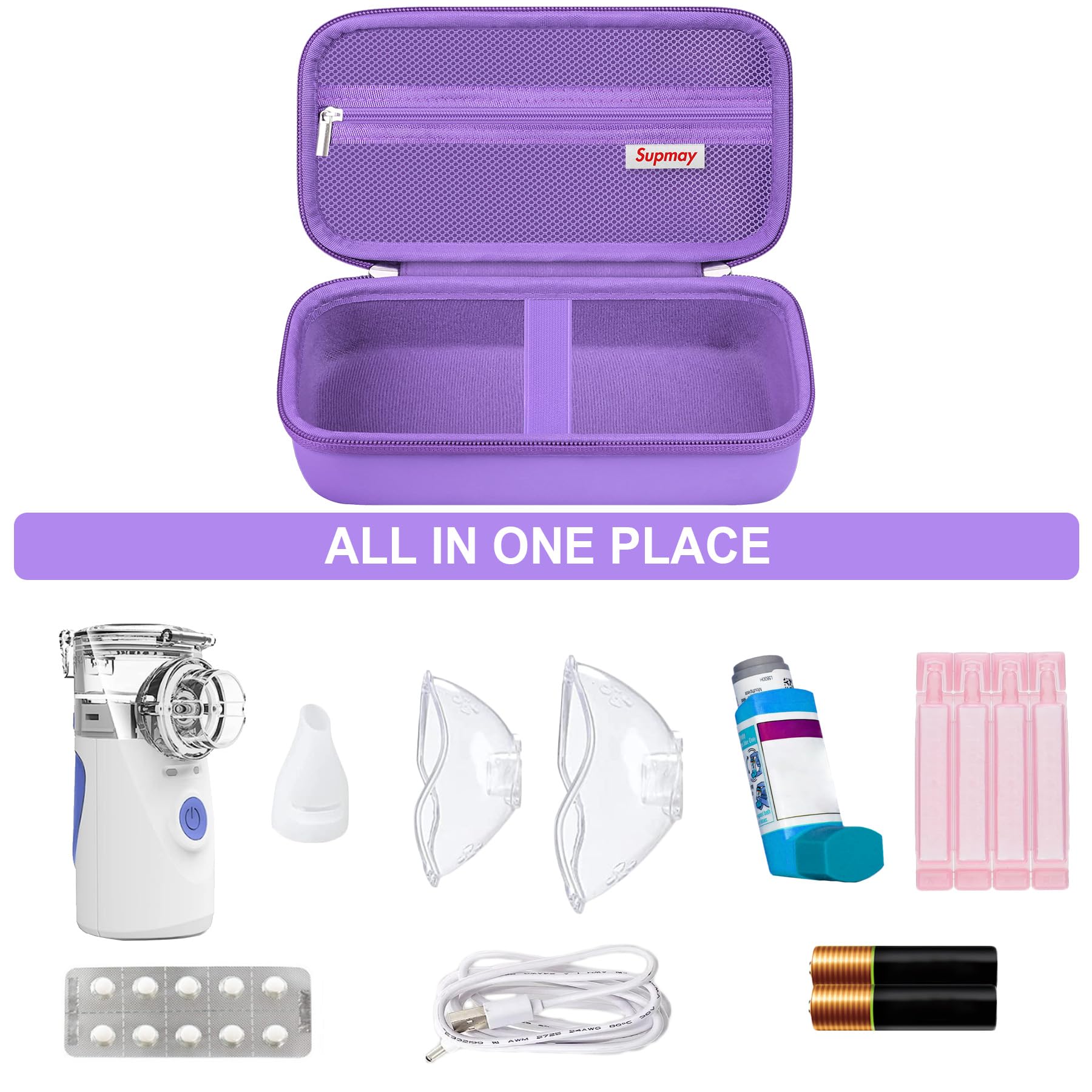 Supmay mesh inhaler protective bag open view displaying internal elastic band stability