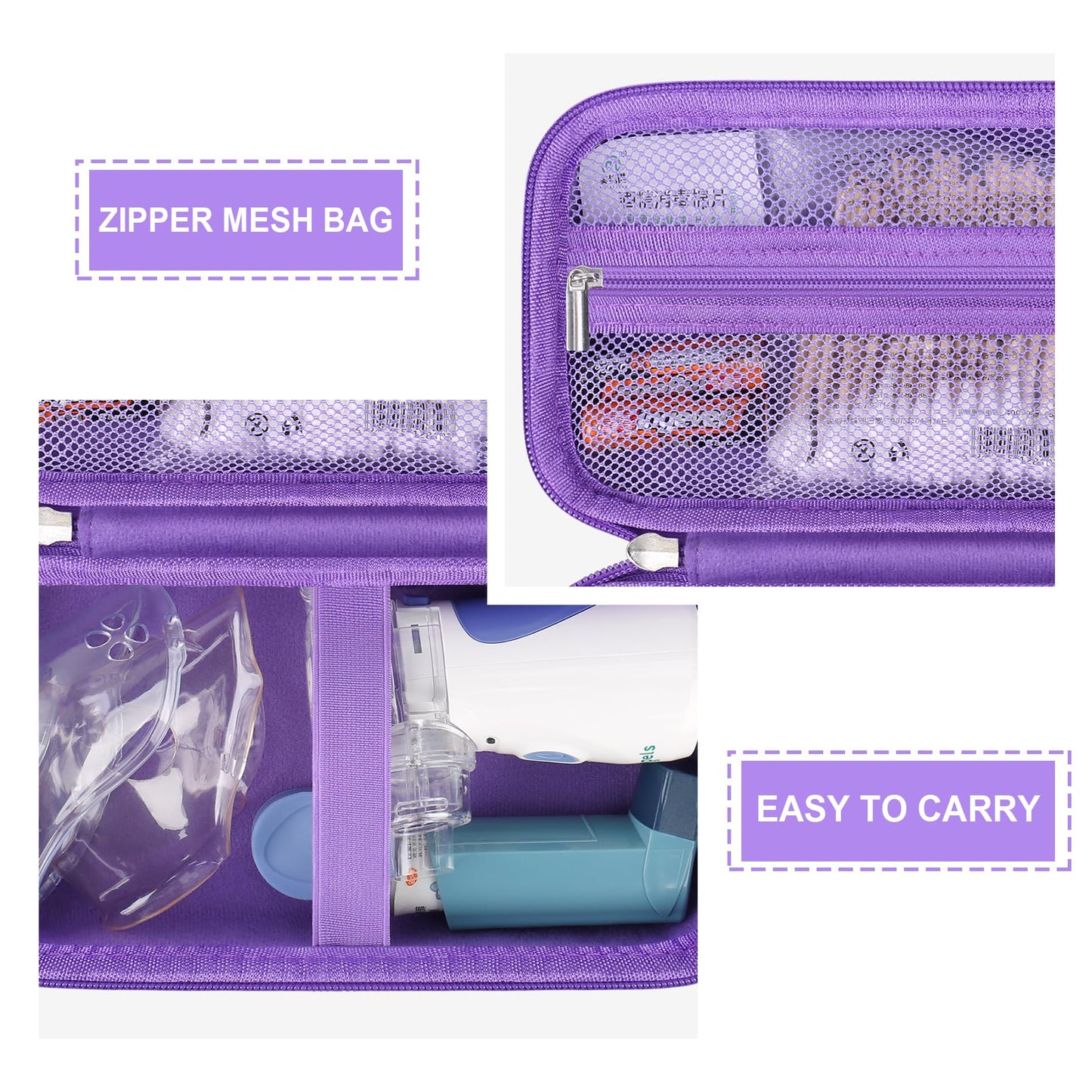 Supmay portable inhaler travel case close up view highlighting durable double zippers