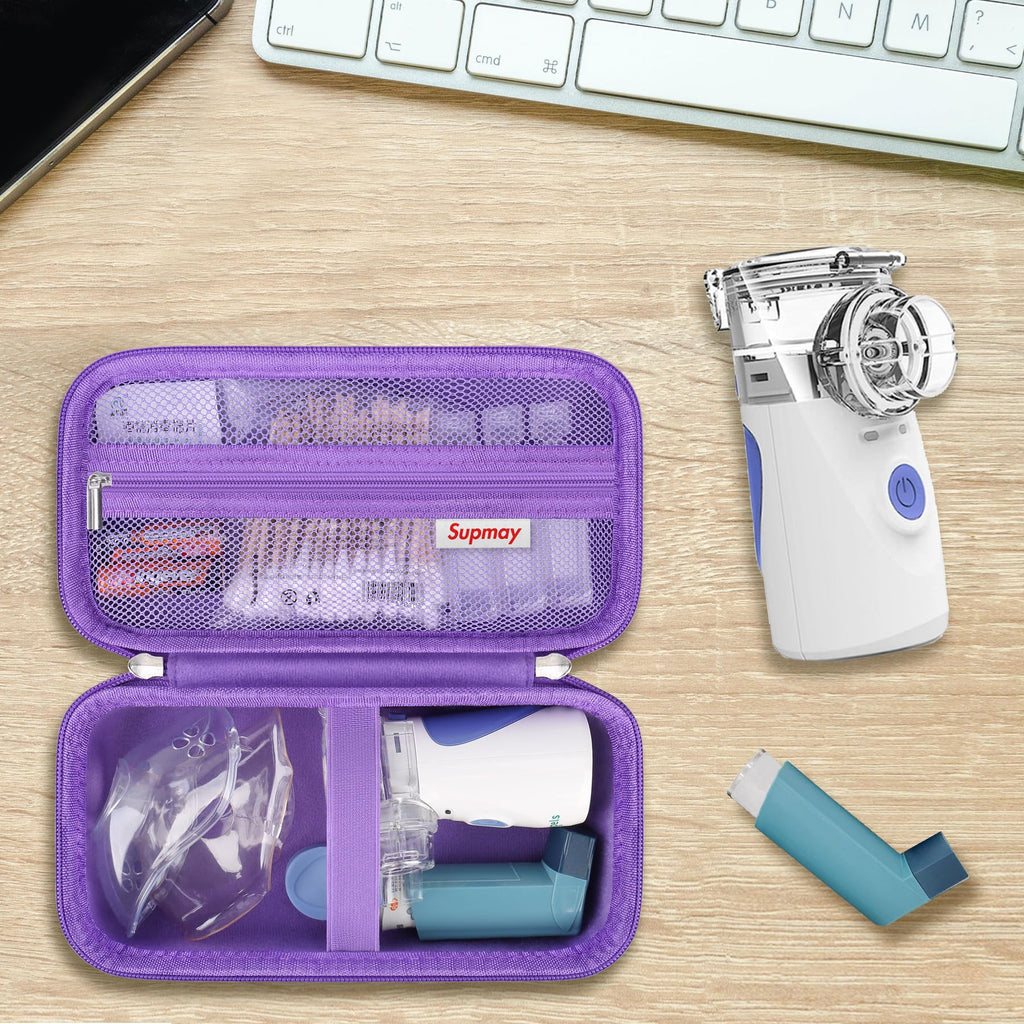 Supmay purple protective case displaying attached detachable shoulder strap for travel convenience