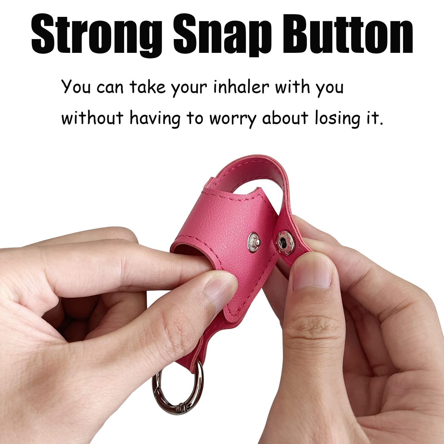 LeoTube respiratory inhaler holder sleeve showing the sturdy metal carabiner clip accessory