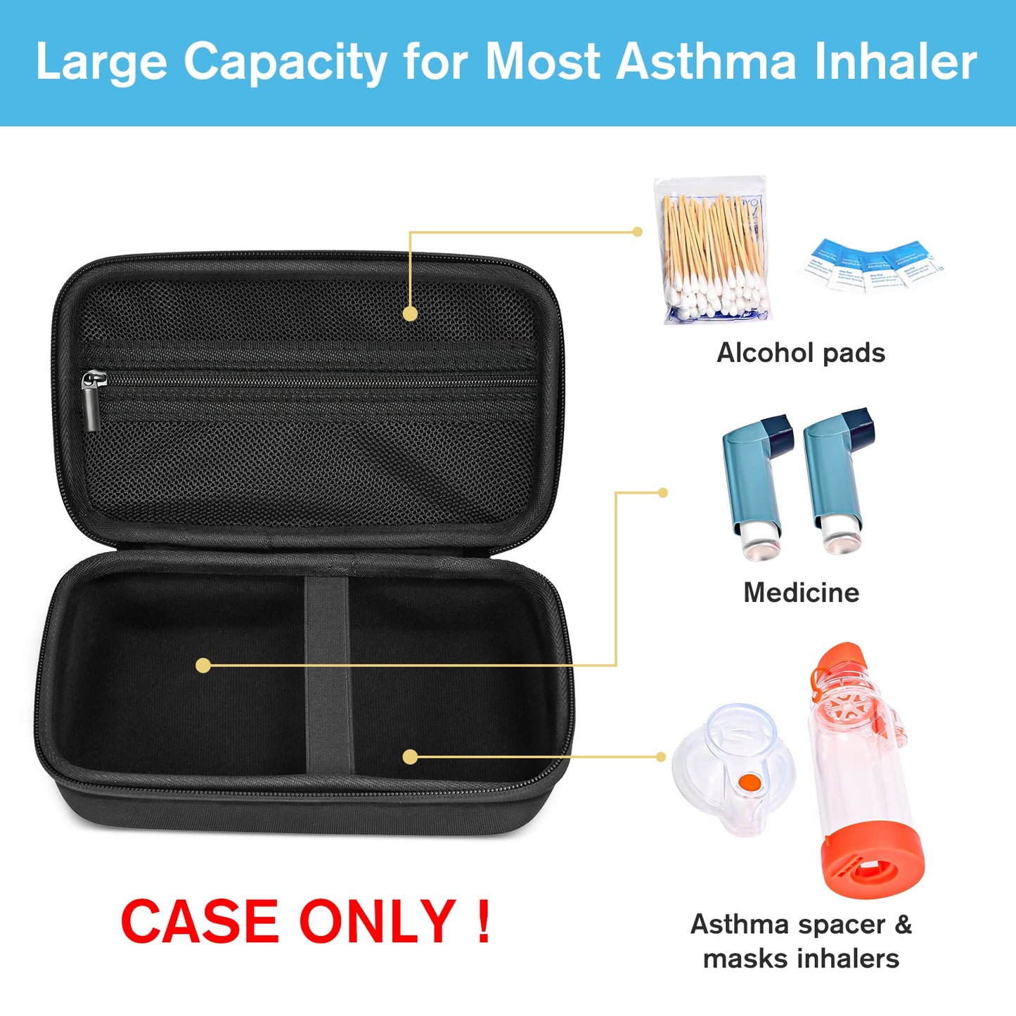 ProCase protective inhaler spacer organizer showcasing the detachable hand strap and secure D-buckle attachment.