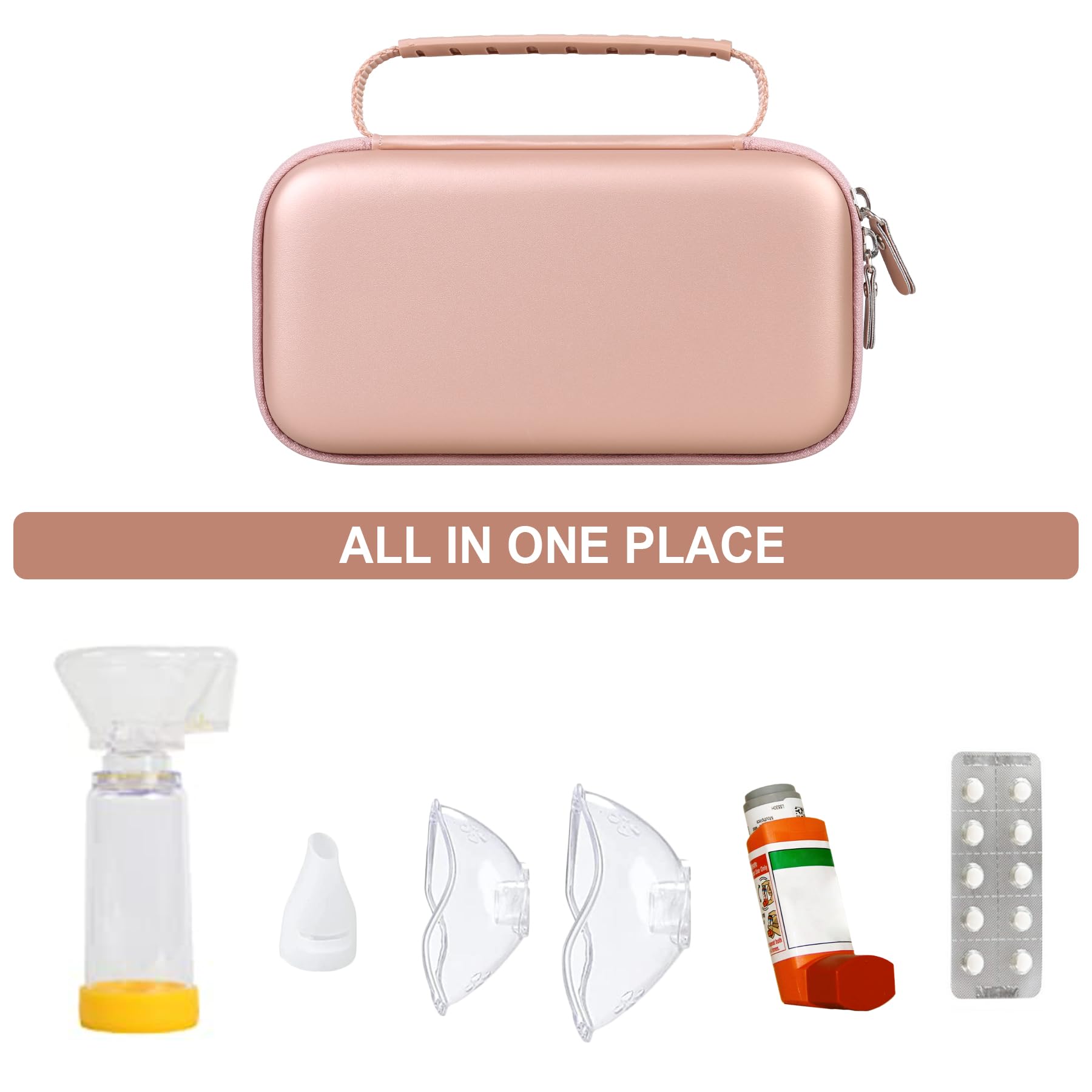 Supmay asthma spacer carrying organizer opened showing internal mesh pocket storage