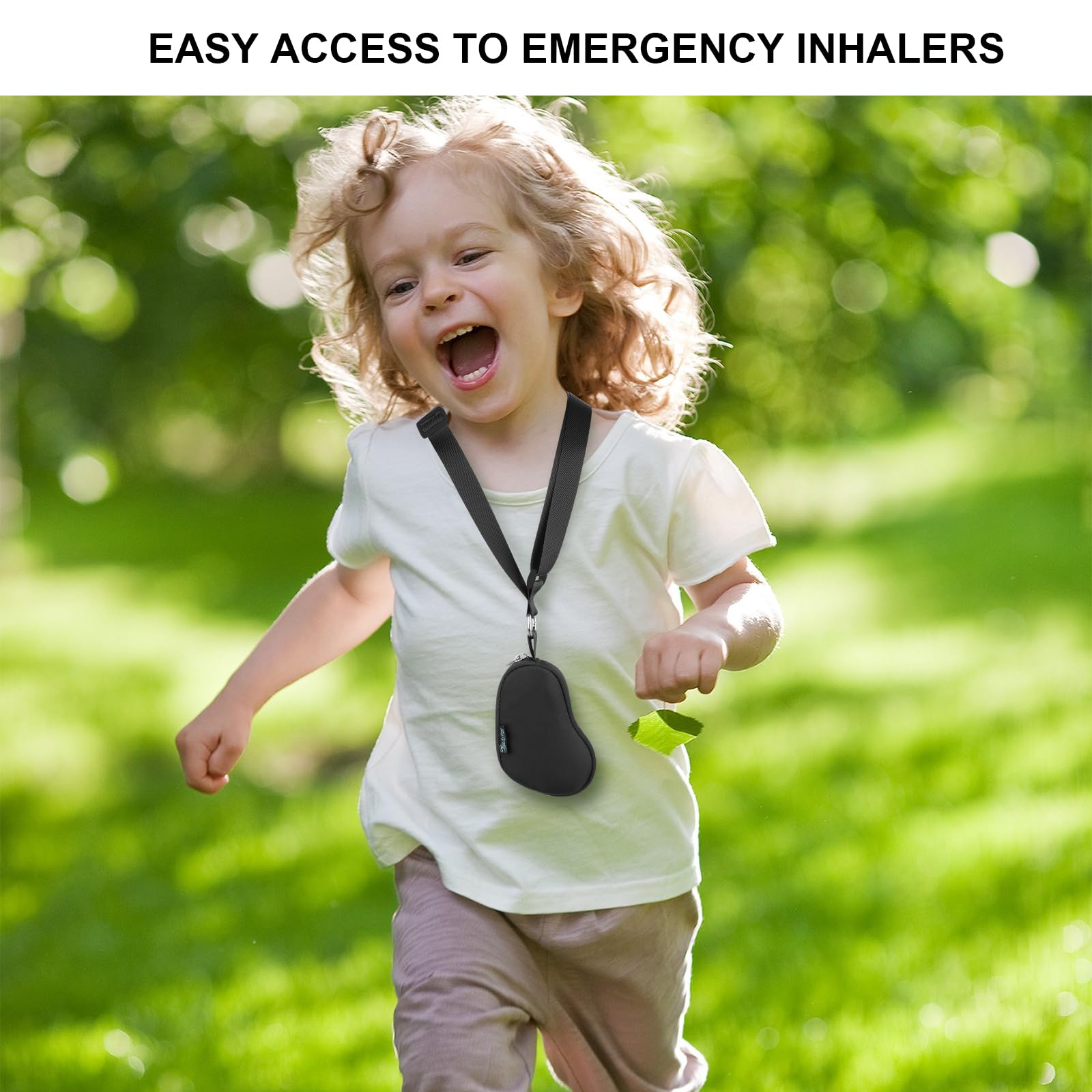 Beautyflier inhaler holder with attached black neck lanyard for hands-free carrying.