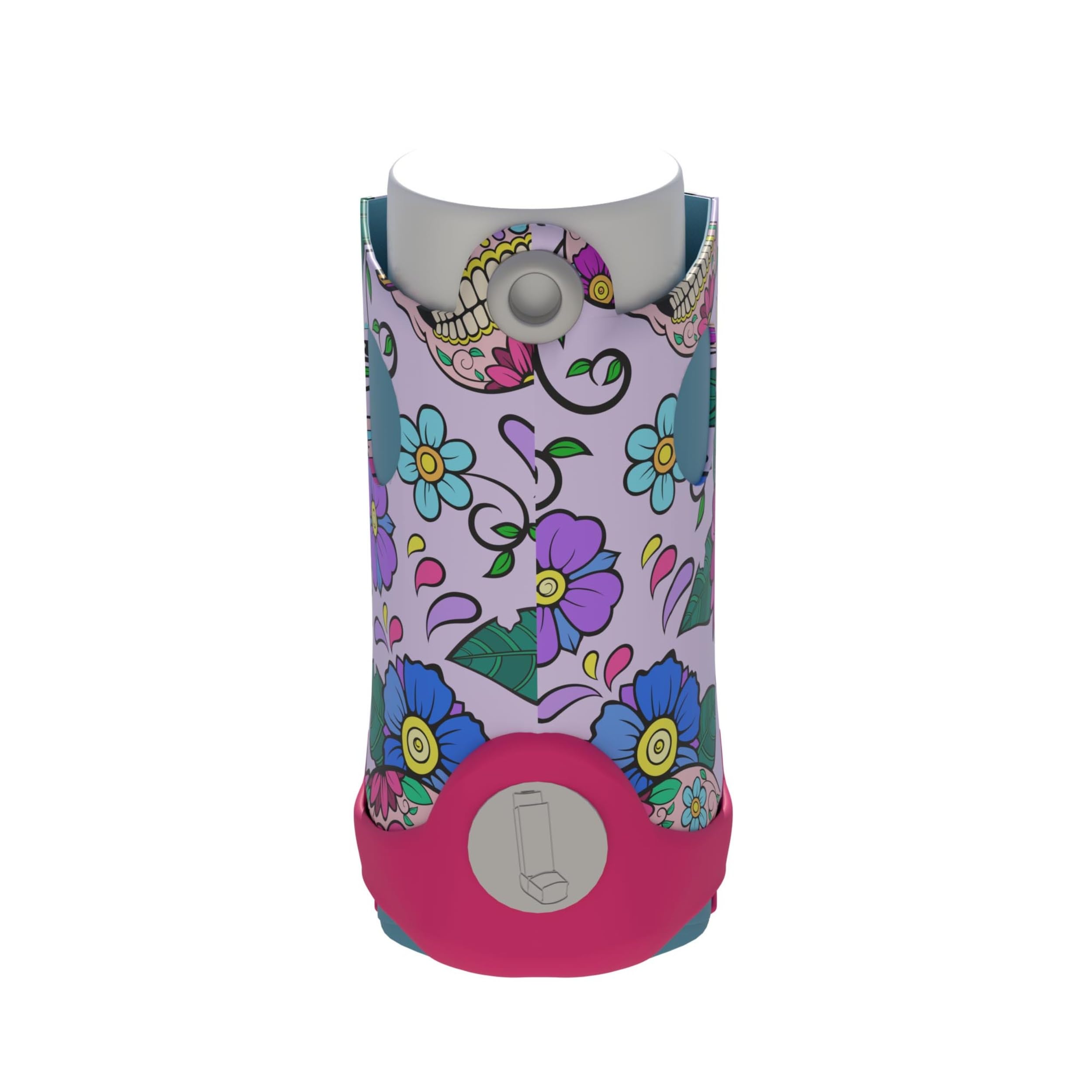 The Inhaler Tailor sugar skull artwork vegan leather case sliding onto a shorter style puffer